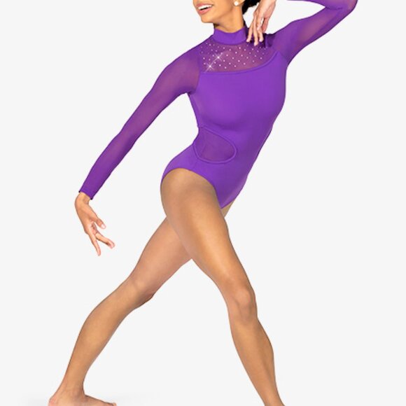 Leotard New Elisse Women's SA MA or LA Long Sleeve Dance Ballet Costume Purple - Picture 2 of 6